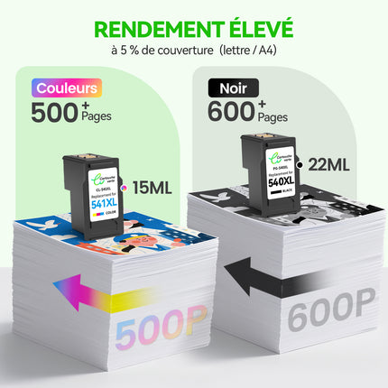 540-541XL – Cartouches d'encre compatibles pour Canon PG-540 XL CL-541 XL | Grande Capacité | Haute performance