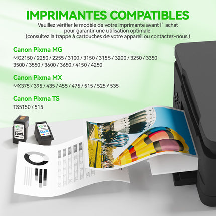 540-541XL – Cartouches d'encre compatibles pour Canon PG-540 XL CL-541 XL | Grande Capacité | Haute performance