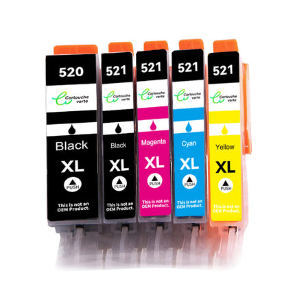 CANON 520/521XL Cartouche d'encre compatible （Noir et Couleur）| Recyclée et écologique-Indication niveau d encre