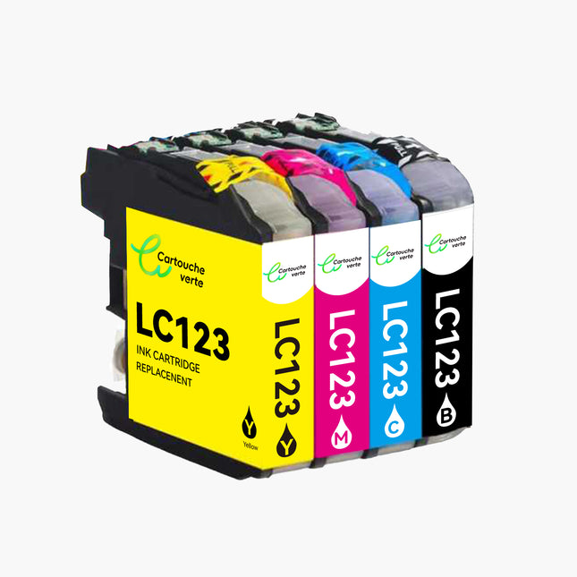 BROTHER LC123 Cartouche d'encre compatible （Noir/Couleur）| Recyclée et écologique-Indication niveau d encre - Format XL