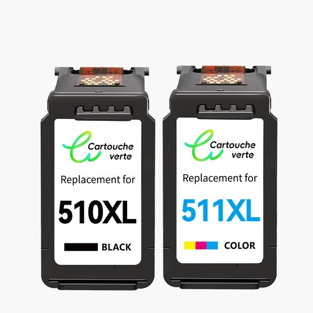 CANON PG - 510/CL - 511XL Cartouche d'encre compatible （Noir/Couleur）| Recyclée et écologique - Indication niveau d encre - Format XL - Cartouche verte