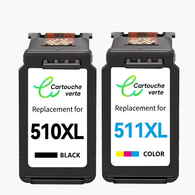 CANON PG - 510/CL - 511XL Cartouche d'encre compatible （Noir/Couleur）| Recyclée et écologique - Indication niveau d encre - Format XL - Cartouche verte