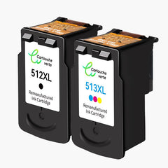 CANON PG - 512XL/CL - 513XL Cartouche d'encre compatible （Noir/Couleur）| Recyclée et écologique - Indication niveau d encre - Format XL - Cartouche verte