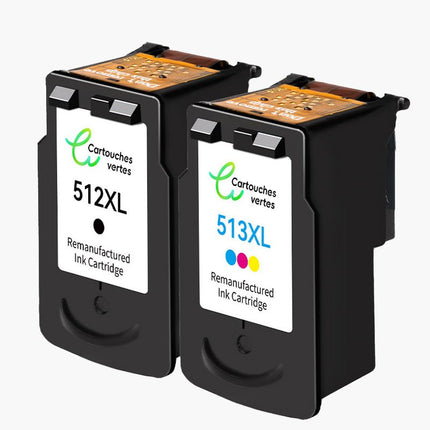 CANON PG - 512XL/CL - 513XL Cartouche d'encre compatible （Noir/Couleur）| Recyclée et écologique - Indication niveau d encre - Format XL - Cartouche verte