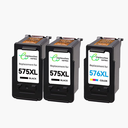 CANON PG - 575XL/CL - 576XL Cartouche d'encre compatible （Noir/Couleur）| Recyclée et écologique - Indication niveau d encre - Format XL - Cartouche verte