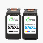 CANON PG - 575XL/CL - 576XL Cartouche d'encre compatible （Noir/Couleur）| Recyclée et écologique - Indication niveau d encre - Format XL - Cartouche verte