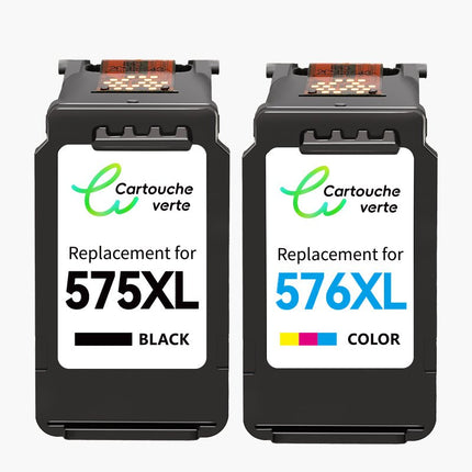 CANON PG - 575XL/CL - 576XL Cartouche d'encre compatible （Noir/Couleur）| Recyclée et écologique - Indication niveau d encre - Format XL - Cartouche verte