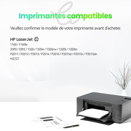 HP 49A/53A/Q5949A/Q7553 - Tambour Recyclé 49A/53A/Q5949A/Q7553A  - Compatible HP/CANON Noir (grande capacité)|Cartouche verte(草稿) - Cartouche verte