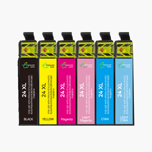 EPSON 24XL Compatible Ink Cartridge - 5 Colors (Black/Color) | Recycled & Eco-Friendly - XL Size