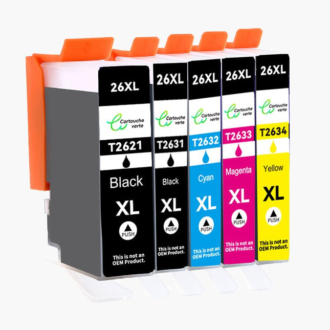 EPSON 26XL Cartouche d'encre compatible - 4 Couleurs | Recyclée et écologique - Format XL - Cartouche verte