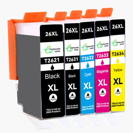 EPSON 26XL Cartouche d'encre compatible - 4 Couleurs | Recyclée et écologique - Format XL - Cartouche verte