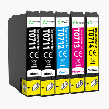EPSON T0715XL Cartouche d'encre Compatible - 4 Couleurs | Recyclée et écologique - Format XL - Cartouche verte