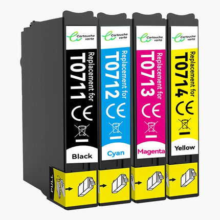 EPSON T0715XL Cartouche d'encre Compatible - 4 Couleurs | Recyclée et écologique - Format XL - Cartouche verte