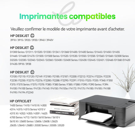 HP 21/22XL Cartouche d'encre compatible （Noir et Couleur ）| Haute qualité - Indication niveau d encre - Format XL - Cartouche verte