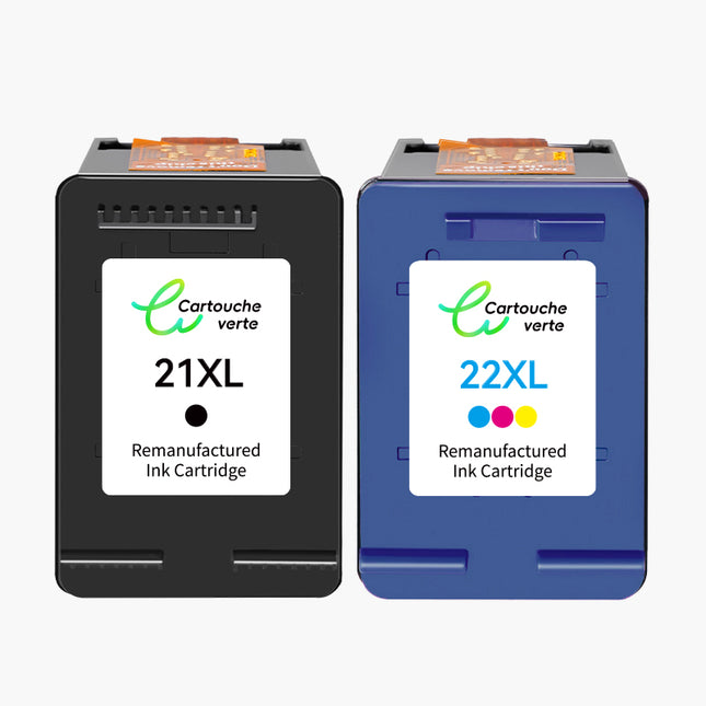HP 21/22XL Cartouche d'encre compatible （Noir et Couleur ）| Haute qualité - Indication niveau d encre - Format XL - Cartouche verte