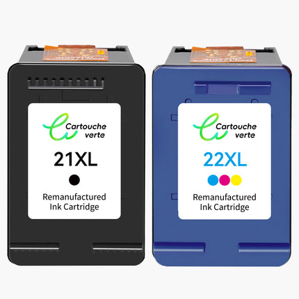 HP 21/22XL Cartouche d'encre compatible （Noir et Couleur ）| Haute qualité - Indication niveau d encre - Format XL - Cartouche verte