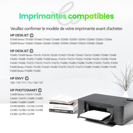 HP 300XL Cartouche d'encre compatible Noir et Couleur | Recyclée et écologique - Indication niveau d encre - Format XL - Cartouche verte