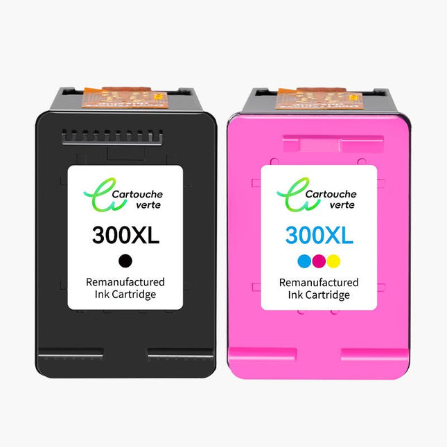 HP 300XL Cartouche d'encre compatible Noir et Couleur | Recyclée et écologique - Indication niveau d encre - Format XL - Cartouche verte
