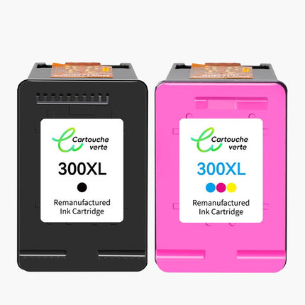 HP 300XL Cartouche d'encre compatible Noir et Couleur | Recyclée et écologique - Indication niveau d encre - Format XL - Cartouche verte