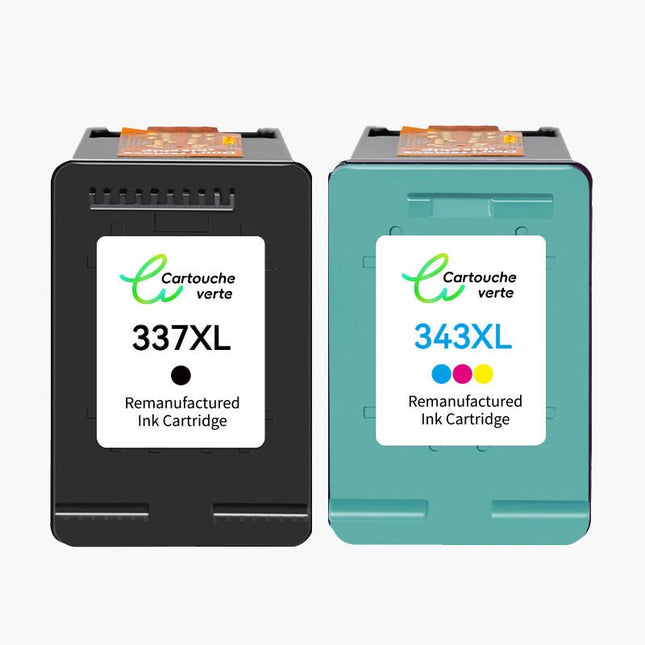 HP 337/343XL Cartouche d'encre compatible (Noir et Couleur )| Haute qualité - Indication niveau d encre - Format XL - Cartouche verte