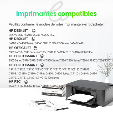 HP 342/336XL Cartouche d'encre compatible （Noir et Couleur ）| Recyclée et écologique - Indication niveau d encre - Format XL - Cartouche verte