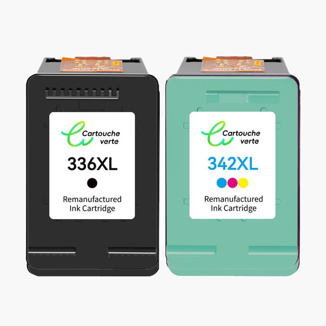HP 342/336XL Cartouche d'encre compatible (Noir et Couleur )| Recyclée et écologique - Indication niveau d encre - Format XL - Cartouche verte
