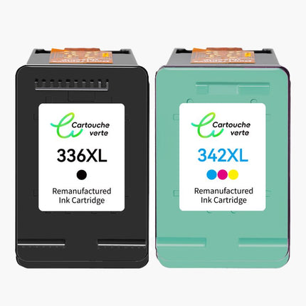 HP 342/336XL Cartouche d'encre compatible （Noir et Couleur ）| Recyclée et écologique - Indication niveau d encre - Format XL - Cartouche verte