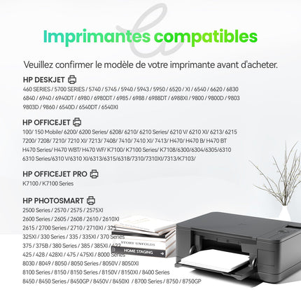 HP 344/339XL Cartouche d'encre compatible （Noir et Couleur ）| Recyclée et écologique - Indication niveau d encre - Format XL - Cartouche verte