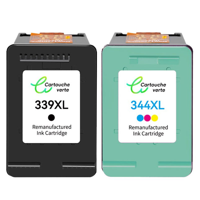 HP 344/339XL Cartouche d'encre compatible (Noir et Couleur )| Recyclée et écologique - Indication niveau d encre - Format XL - Cartouche verte
