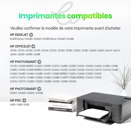 HP 350XL/351XL Cartouche d'encre compatible （Noir et Couleur ）| Recyclée et écologique - Indication niveau d encre - Format XL - Cartouche verte
