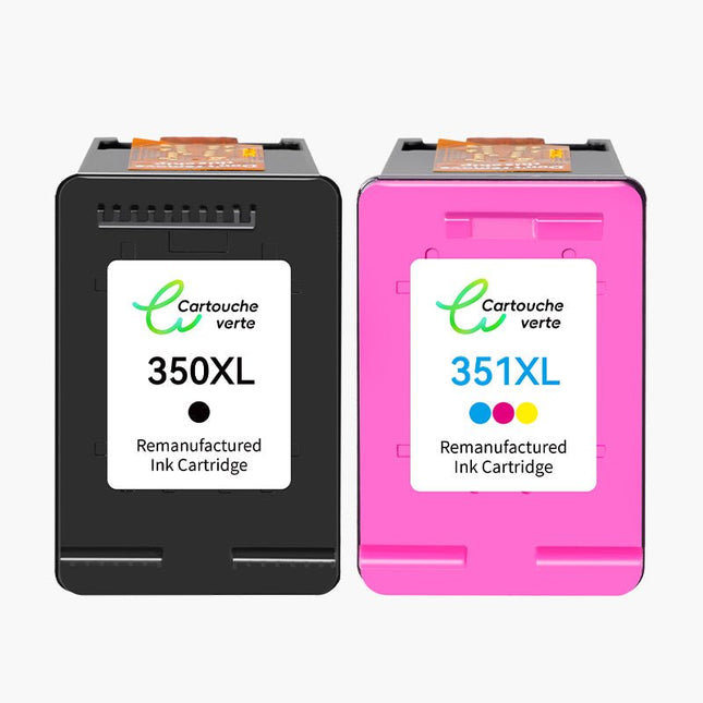 HP 350XL/351XL Cartouche d'encre compatible (Noir et Couleur )| Recyclée et écologique - Indication niveau d encre - Format XL - Cartouche verte