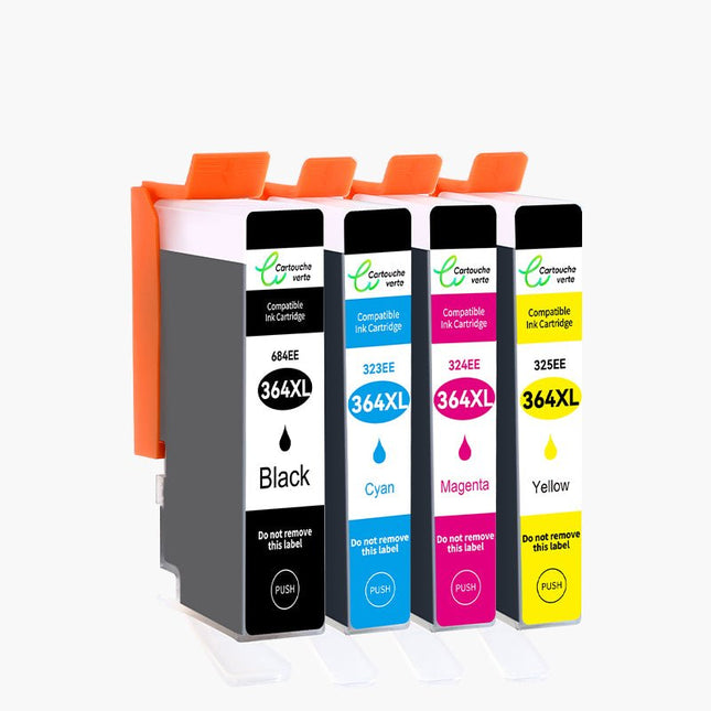 HP 364XL Cartouche d'encre Compatible - 4 Couleurs | Recyclée et écologique - Format XL - Cartouche verte