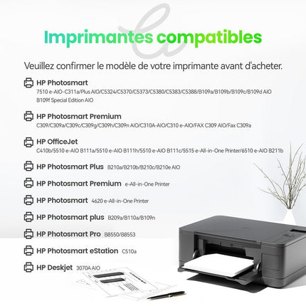 HP 364XL Cartouche d'encre Compatible - 4 Couleurs | Recyclée et écologique - Format XL - Cartouche verte