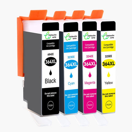 HP 364XL Cartouche d'encre Compatible - 4 Couleurs | Recyclée et écologique - Format XL - Cartouche verte