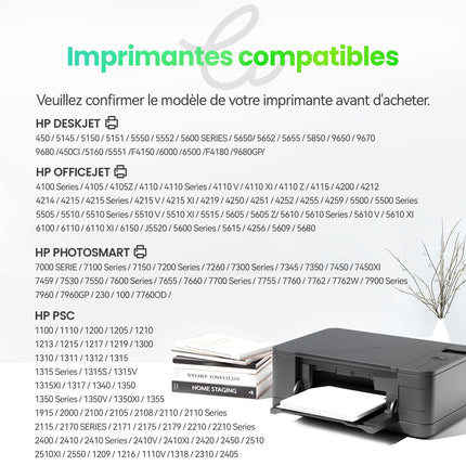HP 56XL/57XL Cartouche d'encre compatible （Noir et Couleur ）| Haute qualité - Indication niveau d encre - Format XL - Cartouche verte