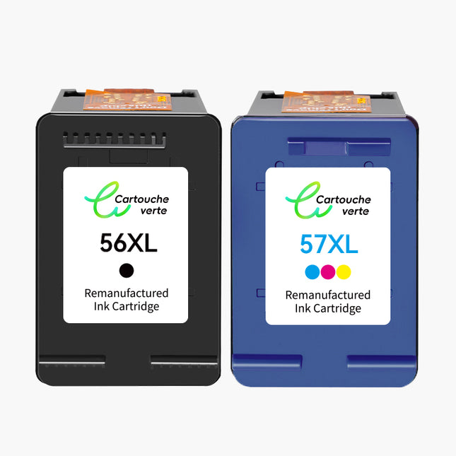 HP 56XL/57XL Cartouche d'encre compatible (Noir et Couleur )| Haute qualité - Indication niveau d encre - Format XL - Cartouche verte