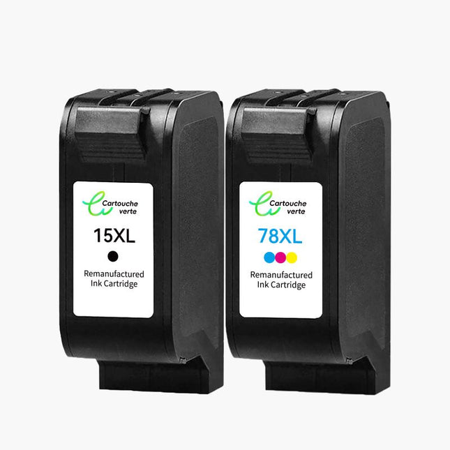 HP 78/15XL Cartouche d'encre compatible (Noir et Couleur )| Recyclée et écologique - Indication niveau d encre - Format XL - Cartouche verte