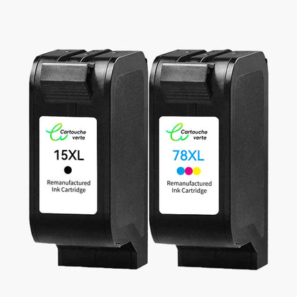 HP 78/15XL Cartouche d'encre compatible （Noir et Couleur ）| Recyclée et écologique - Indication niveau d encre - Format XL - Cartouche verte