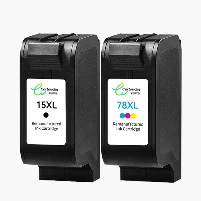 HP 78/15XL Cartouche d'encre compatible （Noir et Couleur ）| Recyclée et écologique - Indication niveau d encre - Format XL - Cartouche verte
