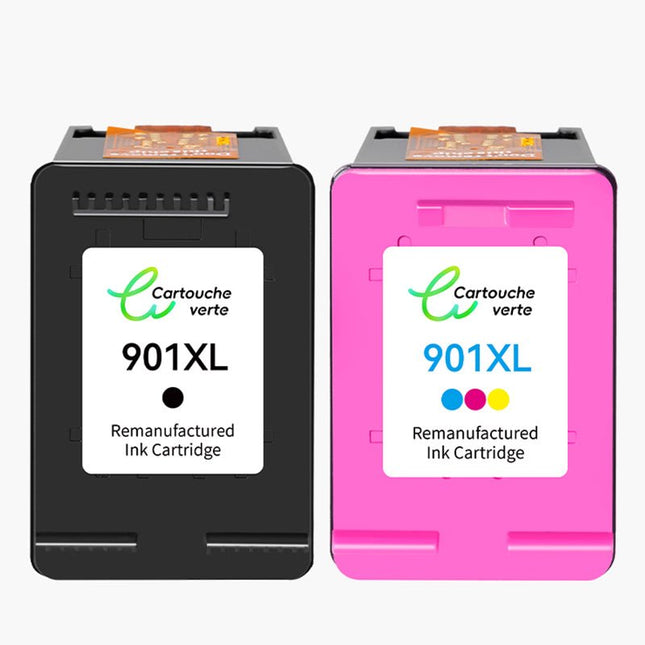 HP 901XL Cartouche d'encre compatible（Noir et Couleur）| Recyclée et écologique - Indication niveau d encre - Format XL - Cartouche verte