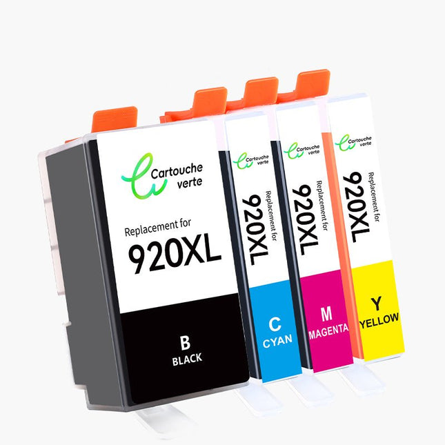 HP 920XL Cartouche d'encre compatible - 4 Couleurs | Recyclée et écologique - Format XL - Cartouche verte