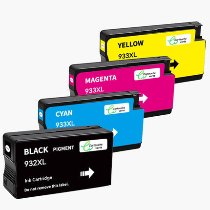 HP 932/933XL Cartouche d'encre compatible - 4 Couleurs | Recyclée et écologique - Format XL - Cartouche verte