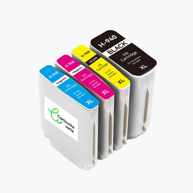 HP 940XL Cartouche d'encre compatible - 4 Couleurs | Recyclée et écologique - Format XL - Cartouche verte