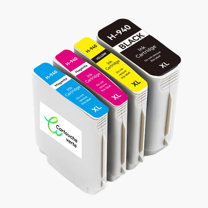 HP 940XL Cartouche d'encre compatible - 4 Couleurs | Recyclée et écologique - Format XL - Cartouche verte