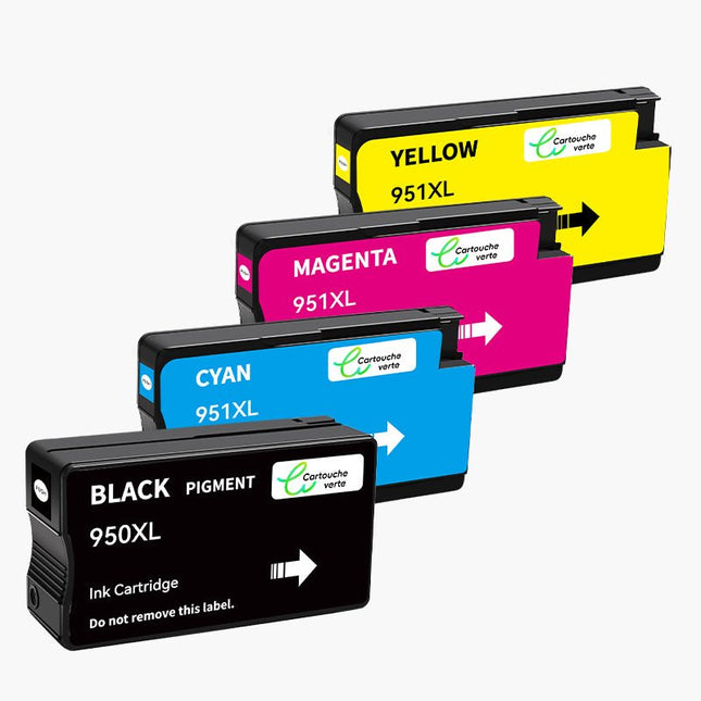 HP 950 / 951XL Cartouche d'encre Compatible - 4 Couleurs | Recyclée et écologique - Format XL - Cartouche verte