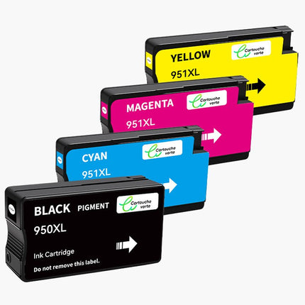 HP 950 / 951XL Cartouche d'encre Compatible - 4 Couleurs | Recyclée et écologique - Format XL - Cartouche verte