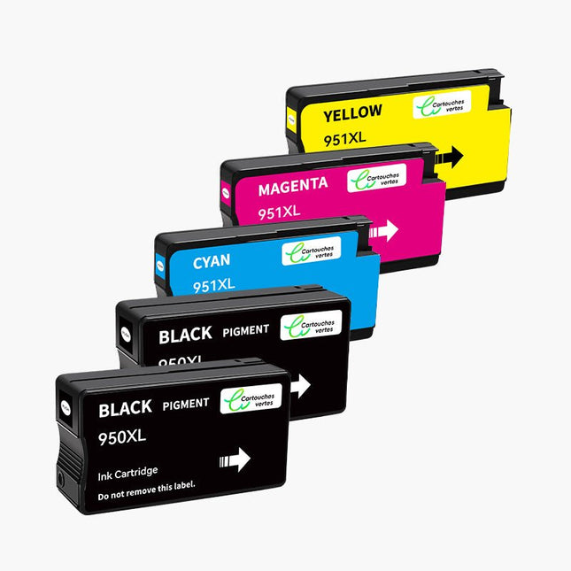 HP 950 / 951XL Cartouche d'encre Compatible - 4 Couleurs | Recyclée et écologique - Format XL - Cartouche verte