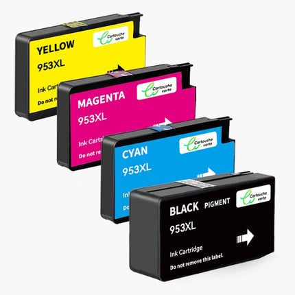 HP 953XL Cartouche d'encre Compatible - 4 Couleurs | Recyclée et écologique - Format XL - Cartouche verte