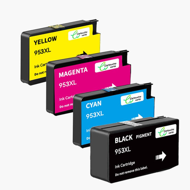 HP 953XL Cartouche d'encre Compatible - 4 Couleurs | Recyclée et écologique - Format XL - Cartouche verte