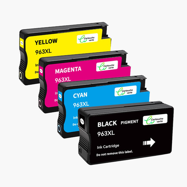 HP 963XL Cartouche d'encre Compatible - 4 Couleurs | Recyclée et écologique - Format XL - Cartouche verte